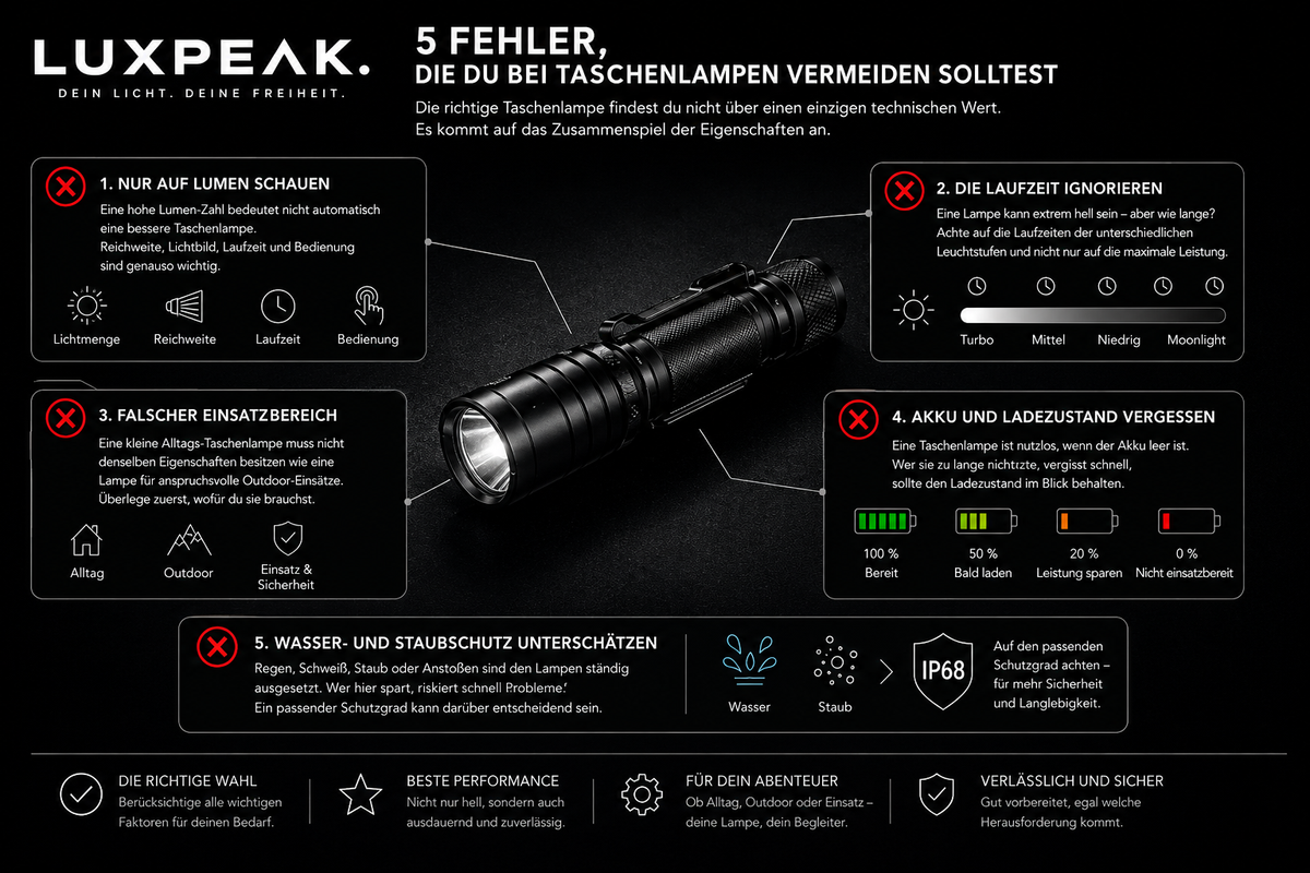 5 Fehler, die du bei Taschenlampen vermeiden solltest