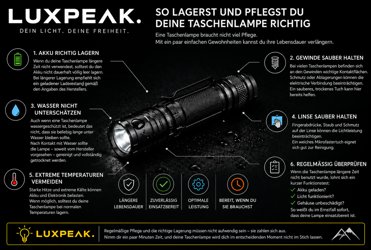 So lagerst und pflegst du deine Taschenlampe richtig
