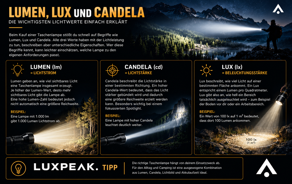 Lumen, Lux und Candela – die wichtigsten Werte einer Taschenlampe erklärt